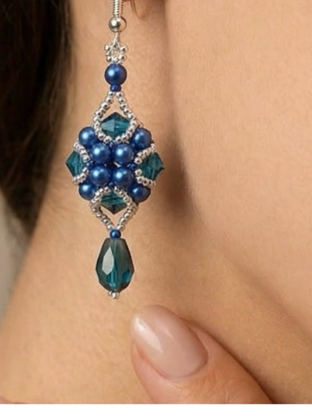 Elegant Blue and Gold and silver Drop Earrings